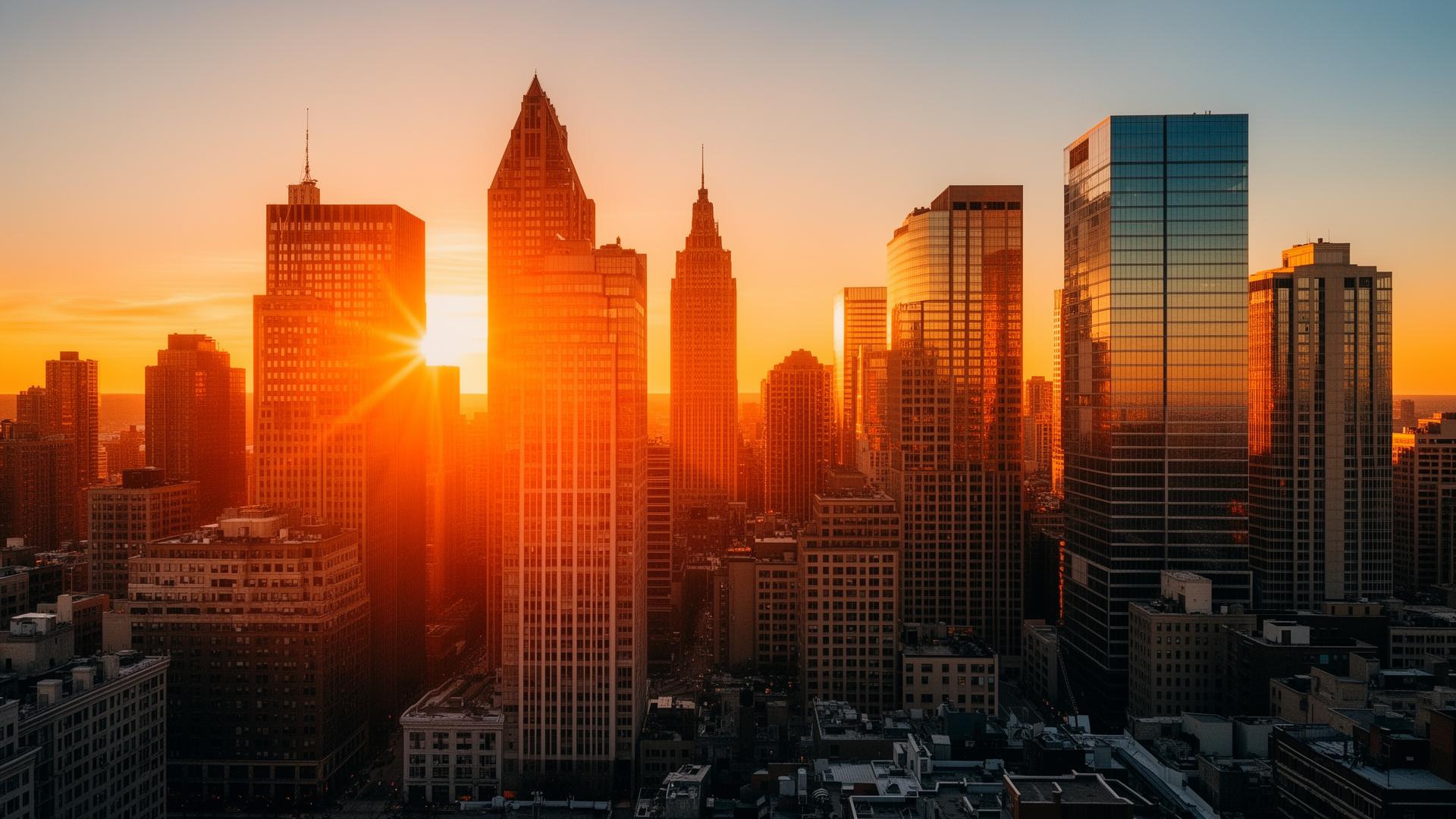 Modern skyscrapers at dusk